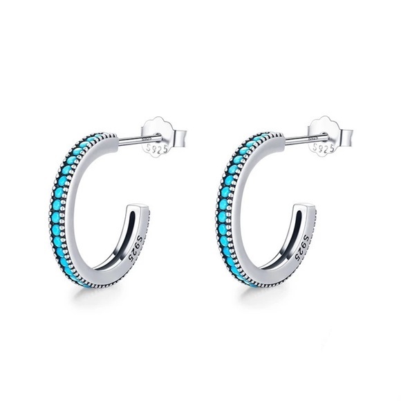 Jewelry - 925 Sterling Silver Vintage Turquoise Hoop Earrings